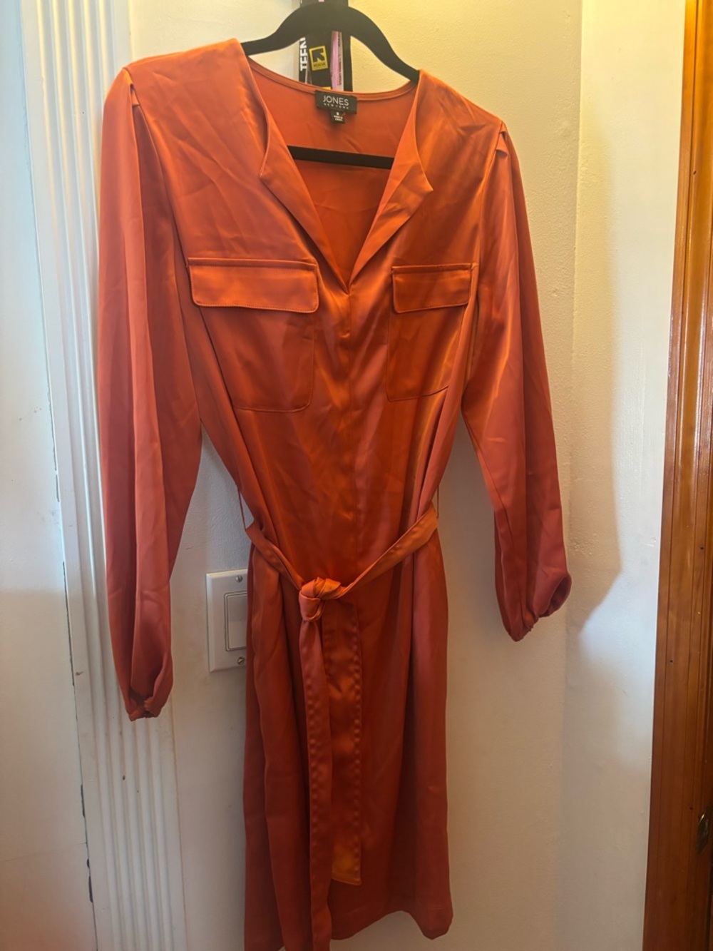 Jones New York Rust Satin Shirt Dress with Belt